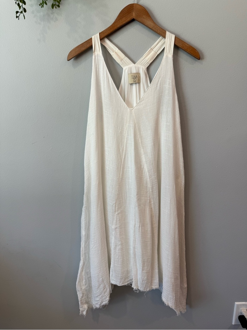 Anthropologie Tina Jo White Textured V-Neck Camisole Tank Dress Sz Small